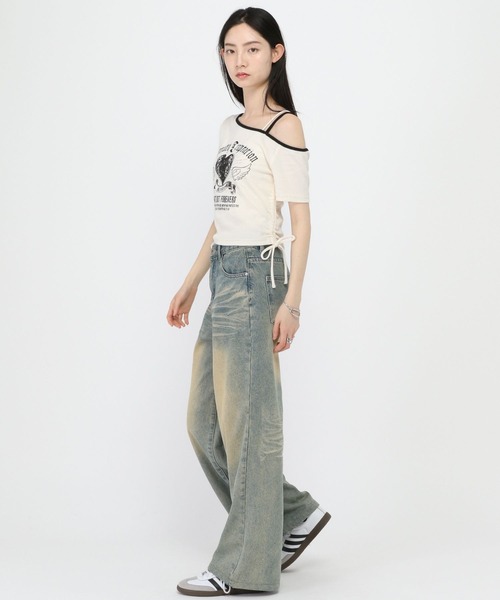 3.3 Field Trip (3.3フィールドトリップ)の「3.3 Field Trip/ハートプリントワンショルT(Tシャツ/カットソー・レディース・ブラック/ホワイト・FREE)」の4枚目の写真