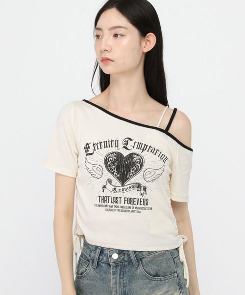 3.3 Field Trip (3.3フィールドトリップ)の「3.3 Field Trip/ハートプリントワンショルT(Tシャツ/カットソー・レディース・ブラック/ホワイト・FREE)」の6枚目の写真