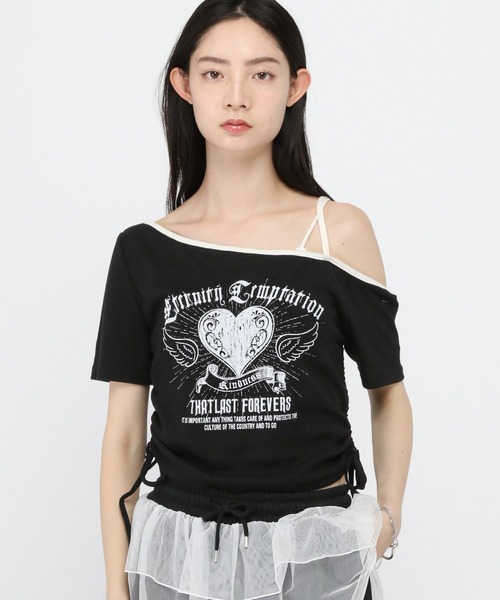 3.3 Field Trip (3.3フィールドトリップ)の「3.3 Field Trip/ハートプリントワンショルT(Tシャツ/カットソー・レディース・ブラック/ホワイト・FREE)」の13枚目の写真