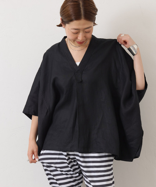 40リネンワッシャー Vスキッパーシャツ（シャツ／ブラウス