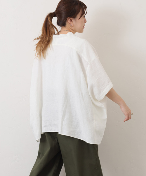 js luxe☆リネンワッシャースキッパーシャツ 40リネンワッシャー Vスキッパーシャツ（シャツ/ブラウス