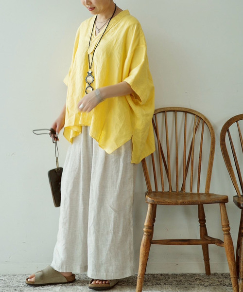 JOURNAL STANDARD LUXE(ジャーナルスタンダード ラックス)の「40リネンワッシャー Vスキッパーシャツ(シャツ/ブラウス・レディース・イエロー/ブラック/ホワイト・FREE)」の5枚目の写真