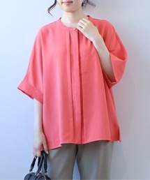 【L~5L 大きいサイズ】【接触冷感】リネンライクスラブドルマンスリーブブラウス シャツ 半袖 春夏
