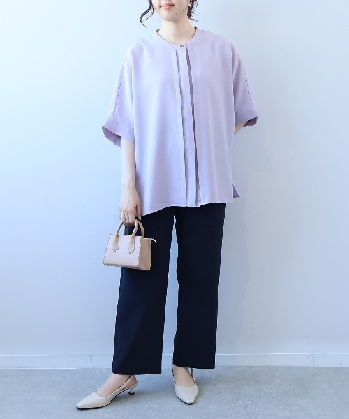 fleur by mint breeze(フルールバイミントブリーズ)の「【L~5L 大きいサイズ】【接触冷感】リネンライクスラブドルマンスリーブブラウス シャツ 半袖 春夏(シャツ/ブラウス・レディース・チャコールグレー/オレンジ/ライトグレー・LL/3L/4L/5L/L)」の8枚目の写真