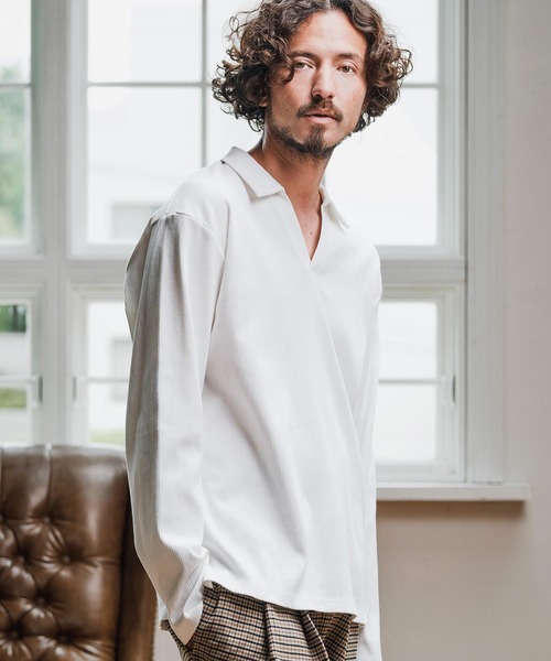 Magine(マージン)の「ms6175-Skipper Collar Polo スキッパーポロシャツ(ポロシャツ・メンズ・ホワイト/ブラック/チャコールグレー・48/46/44)」の2枚目の写真