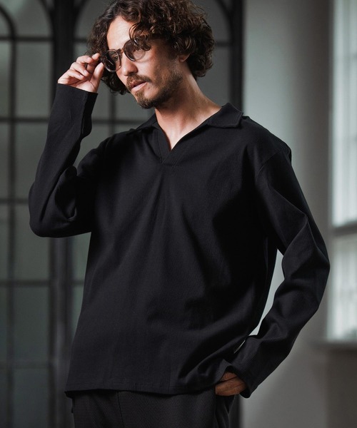 Magine(マージン)の「ms6175-Skipper Collar Polo スキッパーポロシャツ(ポロシャツ・メンズ・ホワイト/ブラック/チャコールグレー・48/46/44)」の3枚目の写真