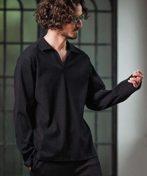 Magine(マージン)の「ms6175-Skipper Collar Polo スキッパーポロシャツ(ポロシャツ・メンズ・ホワイト/ブラック/チャコールグレー・48/46/44)」の22枚目の写真