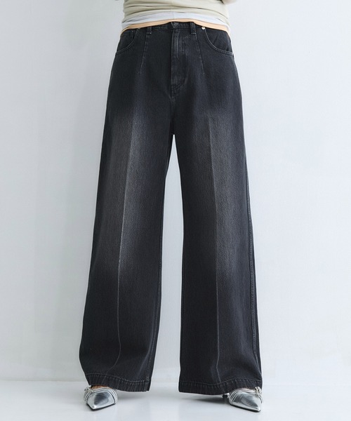 ウエストコードセンタークリースデニム　Mサイズ セール】センタークリースハイウエストデニム｜ウォッシャブル/美脚