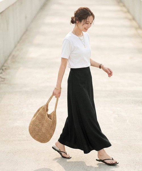 STYLE DELI(スタイルデリ)の「かなり涼しいジョーゼットロングスカート(スカート・レディース・グレー系/ブラック/コバルトブルー・01/02)」の5枚目の写真