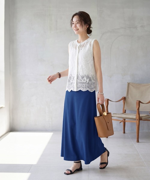 STYLE DELI(スタイルデリ)の「かなり涼しいジョーゼットロングスカート(スカート・レディース・グレー系/ブラック/コバルトブルー・01/02)」の8枚目の写真