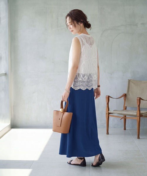 STYLE DELI(スタイルデリ)の「かなり涼しいジョーゼットロングスカート(スカート・レディース・グレー系/ブラック/コバルトブルー・01/02)」の9枚目の写真