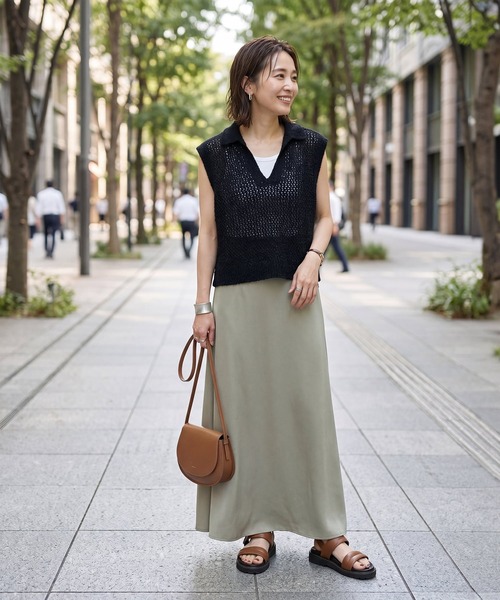 STYLE DELI(スタイルデリ)の「かなり涼しいジョーゼットロングスカート(スカート・レディース・グレー系/ブラック/コバルトブルー・01/02)」の14枚目の写真