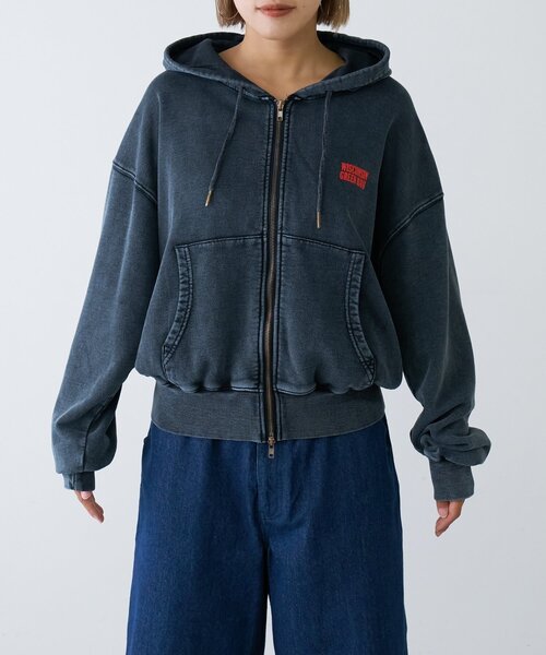 セール】【UNISEX】アシッドウォッシュ加工ロゴジップパーカー