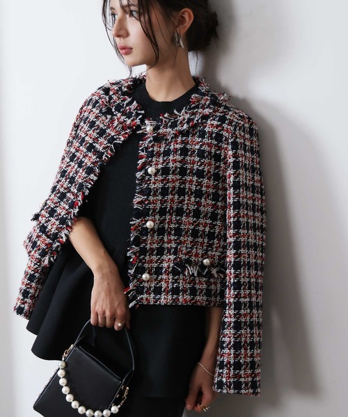 PICCIN PERLA(ピッチンペルラ)の「ツイードノーカラージャケット(ノーカラージャケット・レディース・レッド系その他/ブルー系その他・M)」の2枚目の写真