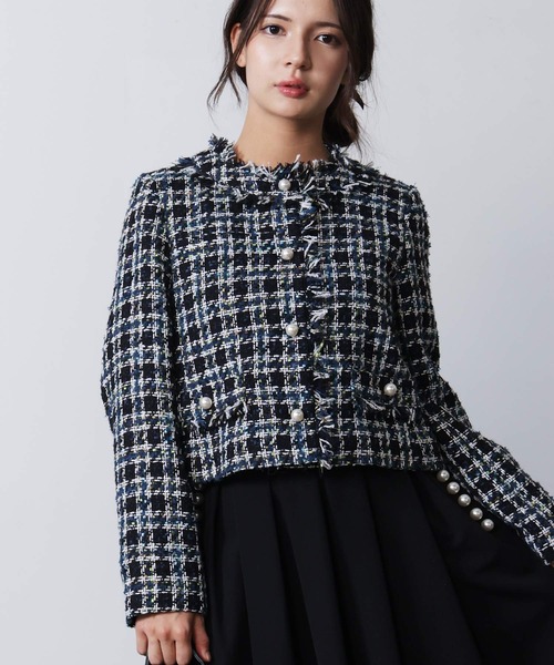 PICCIN PERLA(ピッチンペルラ)の「ツイードノーカラージャケット(ノーカラージャケット・レディース・レッド系その他/ブルー系その他・M)」の3枚目の写真
