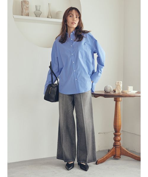 ハイライズセンタープレスバギーデニムパンツ（デニムパンツ）｜Mila