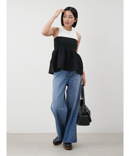 ハイライズセンタープレスバギーデニムパンツ（デニムパンツ）｜Mila