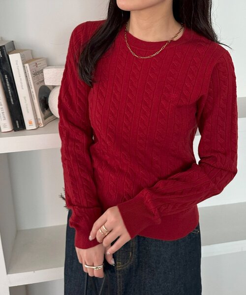 DISCOAT(ディスコート)の「【WEB限定】モチモチケーブル刺繍ロゴプルオーバー(ニット/セーター・レディース・アイボリー/チャコールグレー/レッド/ピンク/モカ/ネイビー・FREE)」の19枚目の写真