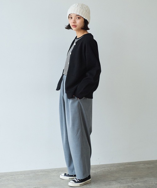 bulle de savon（ビュルデサボン）の「△14G bonding ニットジャケット（カーディガン/ボレロ・レディース・ブラック/グレー/レッド・FREE）」の13枚目の写真