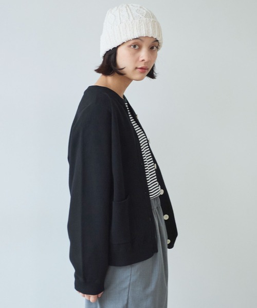 bulle de savon（ビュルデサボン）の「△14G bonding ニットジャケット（カーディガン/ボレロ・レディース・ブラック/グレー/レッド・FREE）」の8枚目の写真