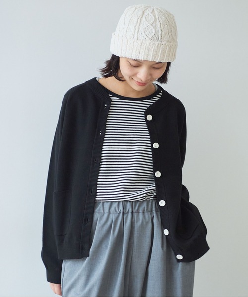bulle de savon（ビュルデサボン）の「△14G bonding ニットジャケット（カーディガン/ボレロ・レディース・ブラック/グレー/レッド・FREE）」の5枚目の写真