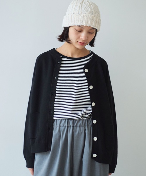 bulle de savon（ビュルデサボン）の「△14G bonding ニットジャケット（カーディガン/ボレロ・レディース・ブラック/グレー/レッド・FREE）」の6枚目の写真