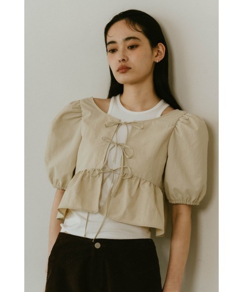 Knuth Marf（クヌースマーフ）の「2way puff sleeve logo blouse（シャツ/ブラウス・レディース・ブラック/サンドベージュ/ミント・FREE）」の3枚目の写真