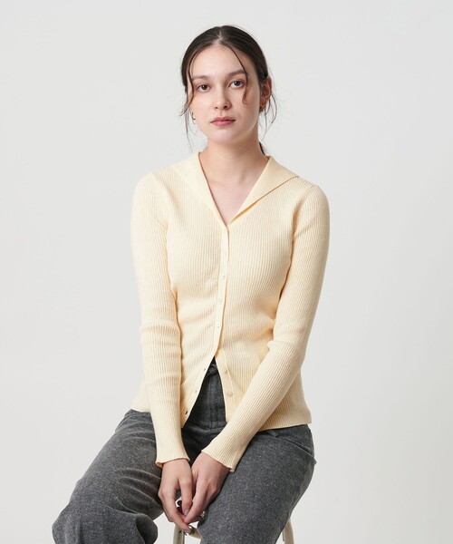 BEAUTY&YOUTH UNITED ARROWS（ビューティーアンドユースユナイテッドアローズ）の「コットンカシミヤ リブセーラーカラー カーディガン ウォッシャブル（カーディガン/ボレロ・レディース・ライトピンク/ブラック/オフホワイト・FREE）」の2枚目の写真