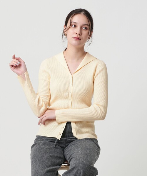 BEAUTY&YOUTH UNITED ARROWS（ビューティーアンドユースユナイテッドアローズ）の「コットンカシミヤ リブセーラーカラー カーディガン ウォッシャブル（カーディガン/ボレロ・レディース・ライトピンク/ブラック/オフホワイト・FREE）」の5枚目の写真