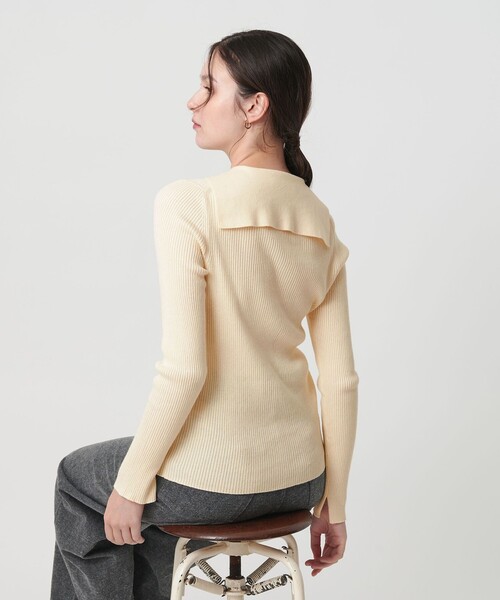 BEAUTY&YOUTH UNITED ARROWS（ビューティーアンドユースユナイテッドアローズ）の「コットンカシミヤ リブセーラーカラー カーディガン ウォッシャブル（カーディガン/ボレロ・レディース・ライトピンク/ブラック/オフホワイト・FREE）」の6枚目の写真