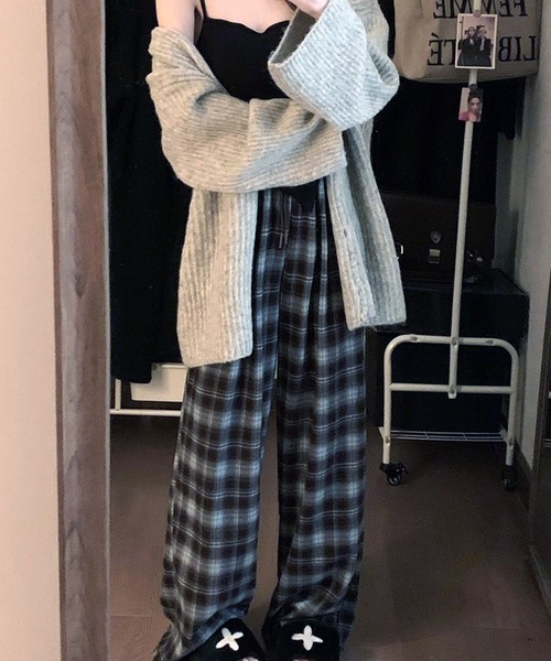 VIBGYOR（ヴィブジョー）の「チェック柄ワイドパンツ/起毛素材 ゆるストリートボトム(CZ)（その他パンツ・レディース・ブラウン/ブルー・MEDIUM/LARGE）」の14枚目の写真