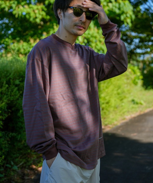 Snow Peak(スノーピーク)の「Snow Peak / Hybrid Wool Mesh Stripe L/S T-Shirt ハイブリッドウールメッシュストライプ 長袖 Tシャツ(Tシャツ/カットソー・メンズ・グレー/ブラウン/ブルー・S/XL/L/M)」の2枚目の写真