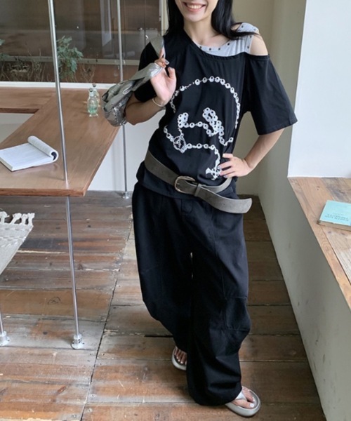 FUNdaysion(ファンデイション)の「ロザリオプリントオフショルTシャツ(Tシャツ/カットソー・レディース・ブラック/ホワイト・M)」の17枚目の写真