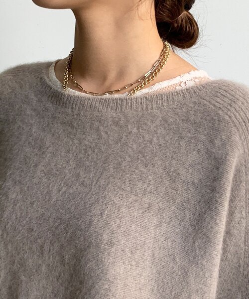 DouDou（ドゥドゥ）の「ファーウールポンチョプルオーバー（ニット/セーター・レディース・チャコールグレー/モカ/ミント・FREE）」の6枚目の写真