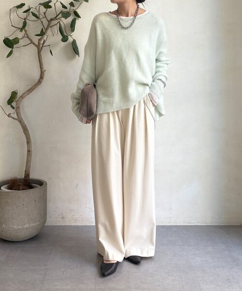 DouDou（ドゥドゥ）の「ファーウールポンチョプルオーバー（ニット/セーター・レディース・チャコールグレー/モカ/ミント・FREE）」の10枚目の写真