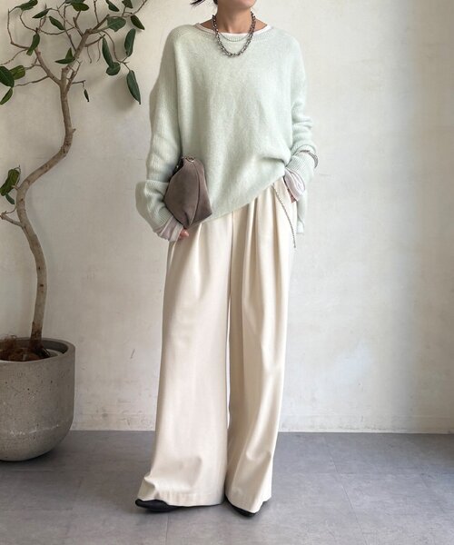 DouDou（ドゥドゥ）の「ファーウールポンチョプルオーバー（ニット/セーター・レディース・チャコールグレー/モカ/ミント・FREE）」の11枚目の写真