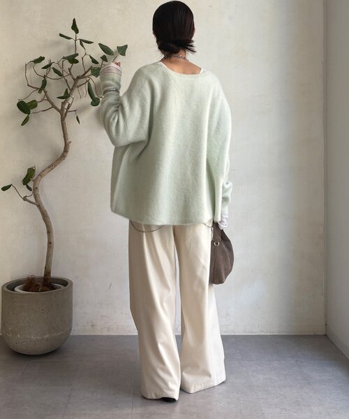 DouDou（ドゥドゥ）の「ファーウールポンチョプルオーバー（ニット/セーター・レディース・チャコールグレー/モカ/ミント・FREE）」の13枚目の写真