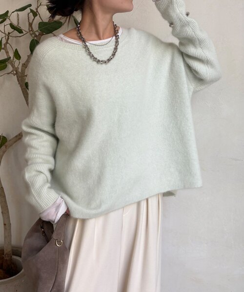 DouDou（ドゥドゥ）の「ファーウールポンチョプルオーバー（ニット/セーター・レディース・チャコールグレー/モカ/ミント・FREE）」の14枚目の写真