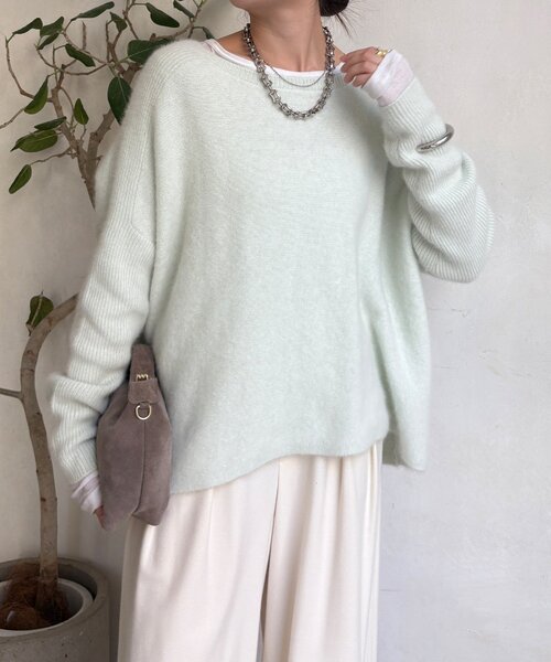 DouDou（ドゥドゥ）の「ファーウールポンチョプルオーバー（ニット/セーター・レディース・チャコールグレー/モカ/ミント・FREE）」の15枚目の写真