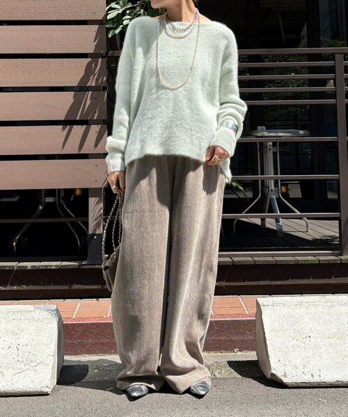 DouDou（ドゥドゥ）の「ファーウールポンチョプルオーバー（ニット/セーター・レディース・チャコールグレー/モカ/ミント・FREE）」の19枚目の写真