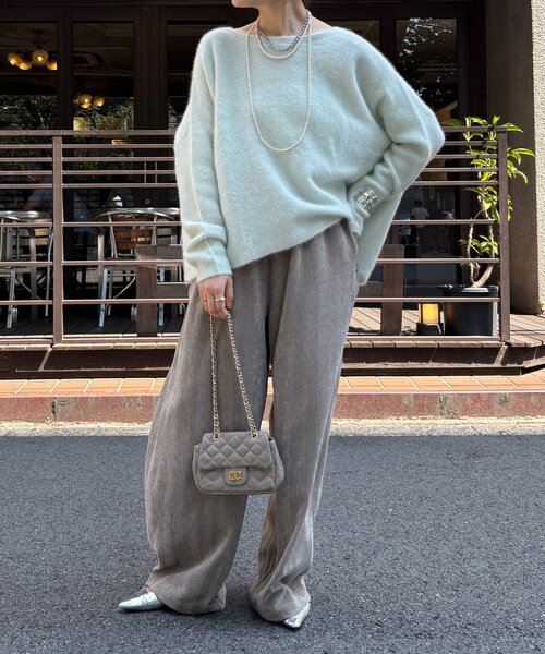 DouDou（ドゥドゥ）の「ファーウールポンチョプルオーバー（ニット/セーター・レディース・チャコールグレー/モカ/ミント・FREE）」の20枚目の写真