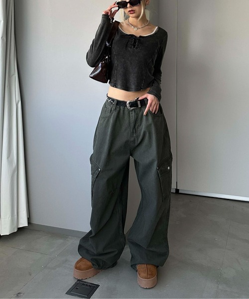 sedacle girl(セダクルガール)の「加工切り替えリブロンT(Tシャツ/カットソー・レディース・チャコールグレー・FREE)」の3枚目の写真