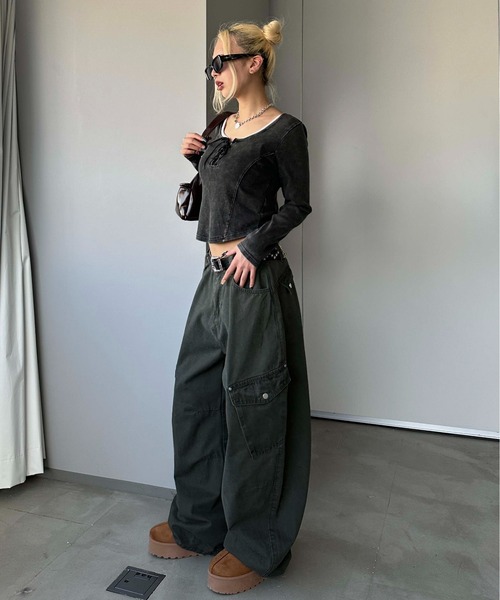sedacle girl(セダクルガール)の「加工切り替えリブロンT(Tシャツ/カットソー・レディース・チャコールグレー・FREE)」の4枚目の写真