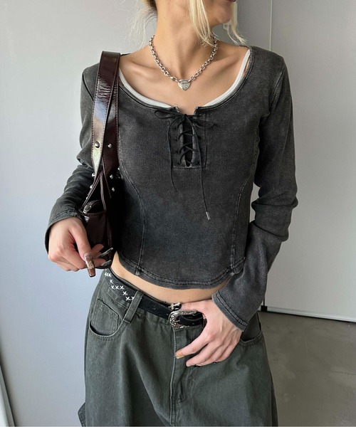 sedacle girl(セダクルガール)の「加工切り替えリブロンT(Tシャツ/カットソー・レディース・チャコールグレー・FREE)」の11枚目の写真