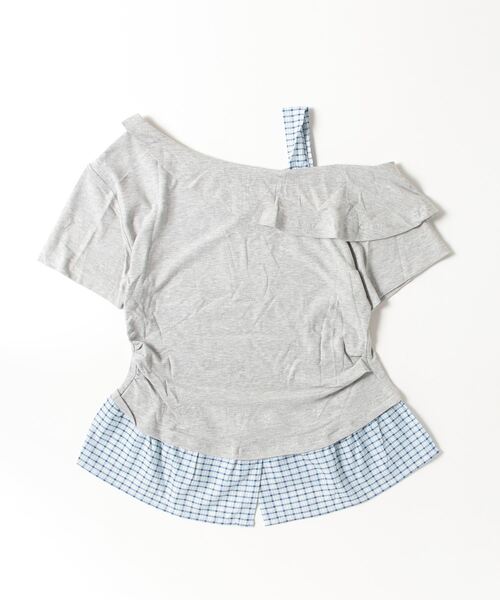 FUNdaysion(ファンデイション)の「裾切り替えチェックオフショルトップス(Tシャツ/カットソー・レディース・グレー/ブラック/アイボリー・M)」の7枚目の写真
