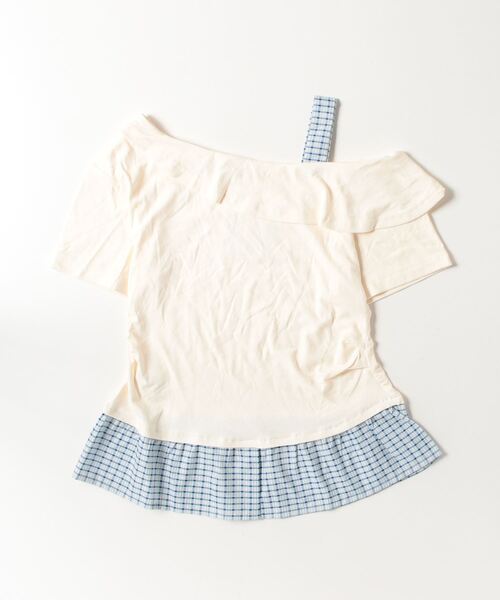 FUNdaysion(ファンデイション)の「裾切り替えチェックオフショルトップス(Tシャツ/カットソー・レディース・グレー/ブラック/アイボリー・M)」の8枚目の写真