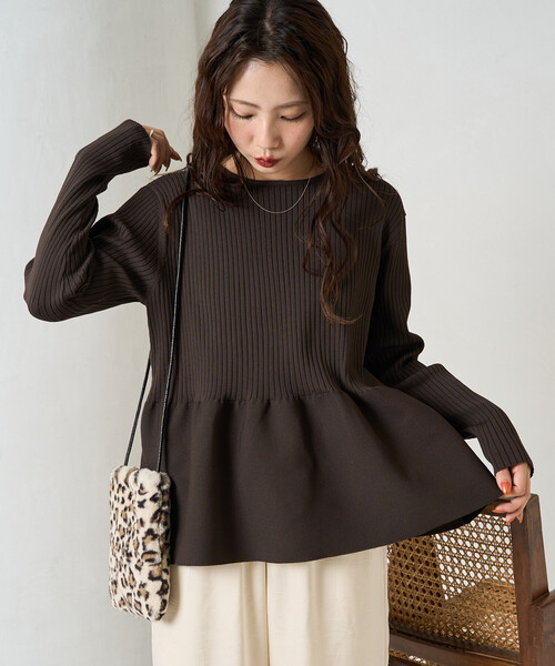 FREAK'S STORE(フリークスストア)の「限定展開 ウォッシャブル ペプラム ニット プルオーバー(ニット/セーター・レディース・ブラック/ナチュラル/ブラウン/レッド/ネイビー・フリ-)」の2枚目の写真