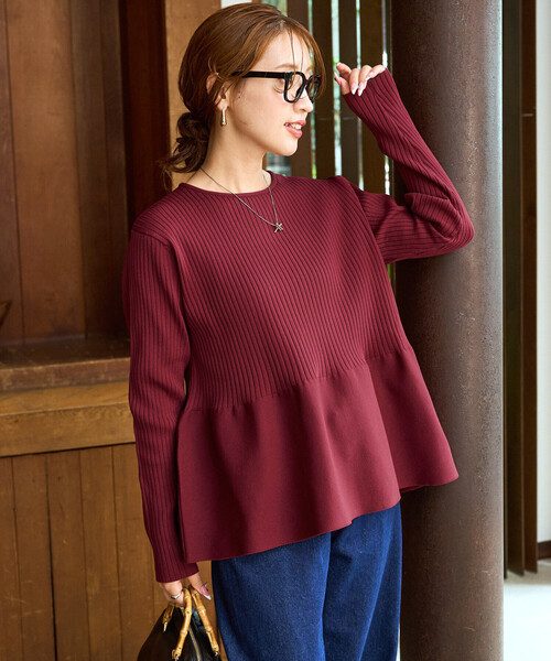 FREAK'S STORE(フリークスストア)の「限定展開 ウォッシャブル ペプラム ニット プルオーバー(ニット/セーター・レディース・ブラック/ナチュラル/ブラウン/レッド/ネイビー・フリ-)」の5枚目の写真