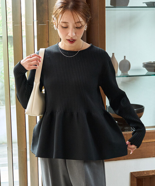 セール】限定展開 ウォッシャブル ペプラム ニット プルオーバー