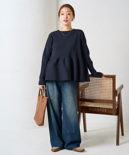 FREAK'S STORE(フリークスストア)の「限定展開 ウォッシャブル ペプラム ニット プルオーバー(ニット/セーター・レディース・ブラック/ナチュラル/ブラウン/レッド/ネイビー・フリ-)」の12枚目の写真